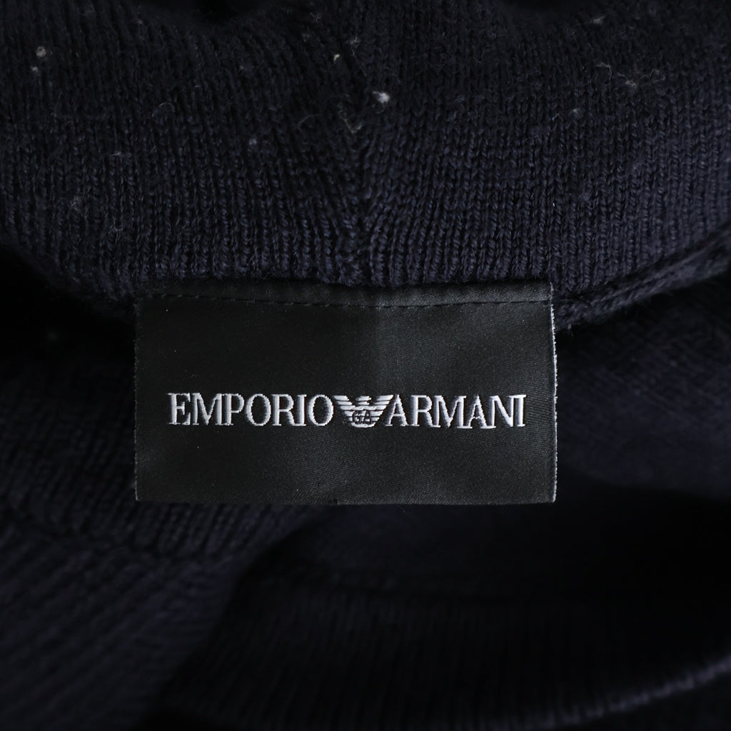 EMPORIO ARMANI(エンポリオアルマーニ) 19AW ロゴ刺繍 ニットパーカー フーディー ウール アクリル ブラック 6G1MX7 1MNUZ