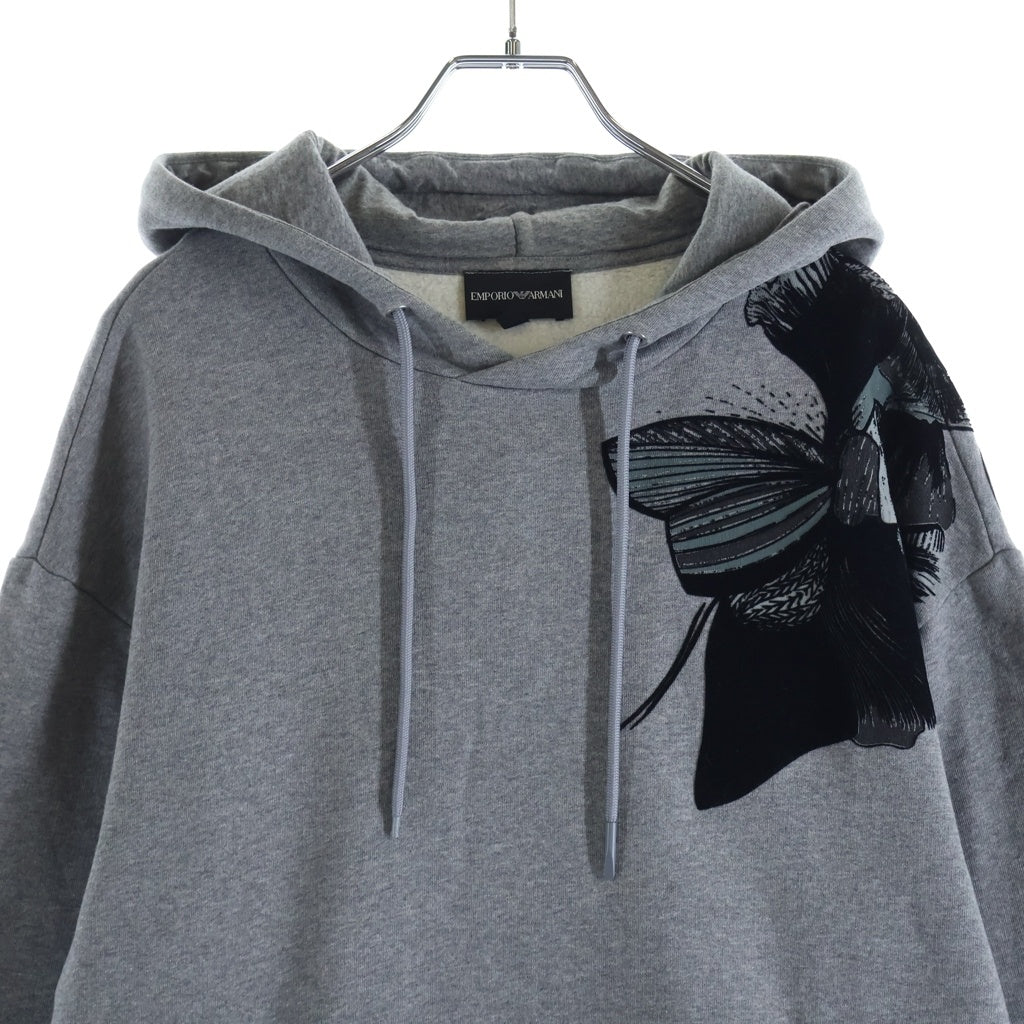 EMPORIO ARMANI(エンポリオアルマーニ) Flower Embroidery Hoodie 花柄刺繍 プルオーバーフーディー パーカー コットン 裏起毛 グレー 6H1M6Q 1JH6Z