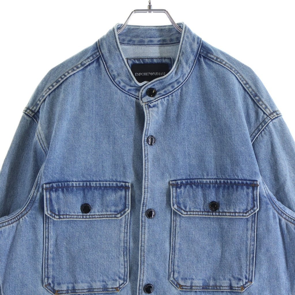 EMPORIO ARMANI(エンポリオアルマーニ) Snap Denim Jacket スナップボタン デニムジャケット ノーカラー インディゴ 3R1CC1 1DPWZ