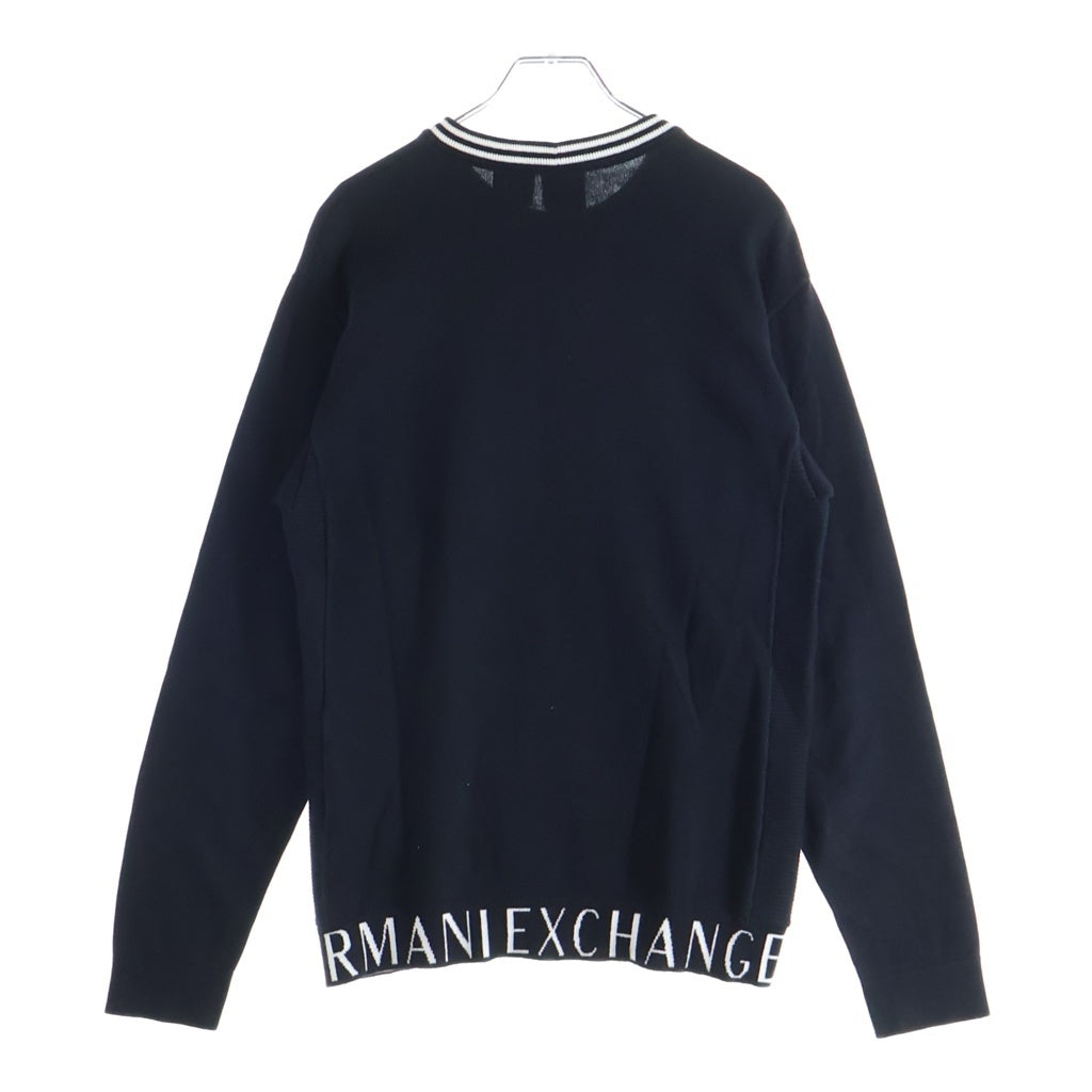 Armani Exchange(アルマーニ エクスチェンジ) 裾ロゴ コットンニット 長袖セーター サイドリブ編み ブラック 6YZM1H ZML3Z