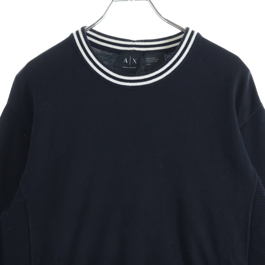 Armani Exchange(アルマーニ エクスチェンジ) 裾ロゴ コットンニット 長袖セーター サイドリブ編み ブラック 6YZM1H ZML3Z