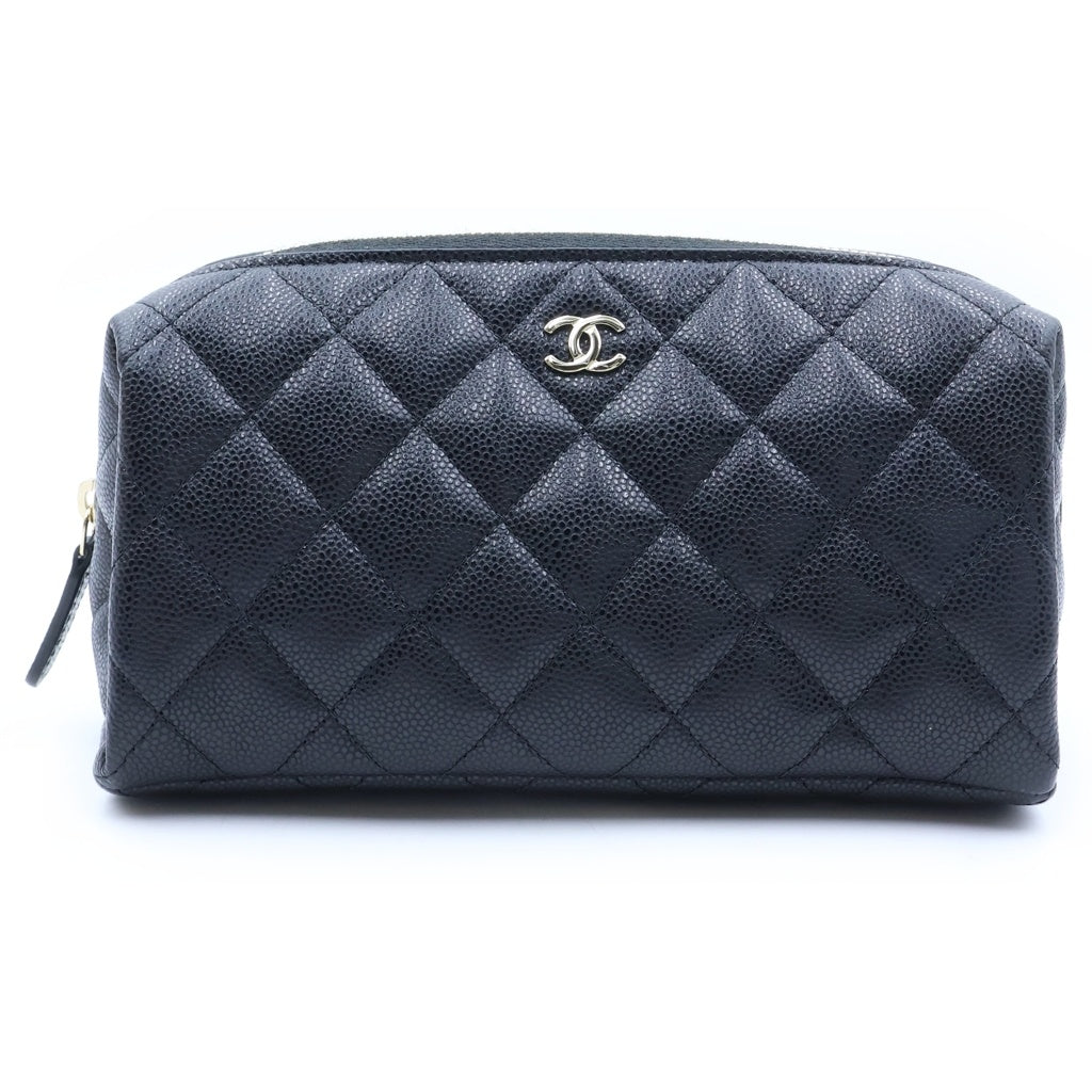 CHANEL(シャネル) マトラッセ ココマーク ポーチ 収納 ブラック キャビアスキン プレートシリアル AP5157 ゴールド金具 レディース