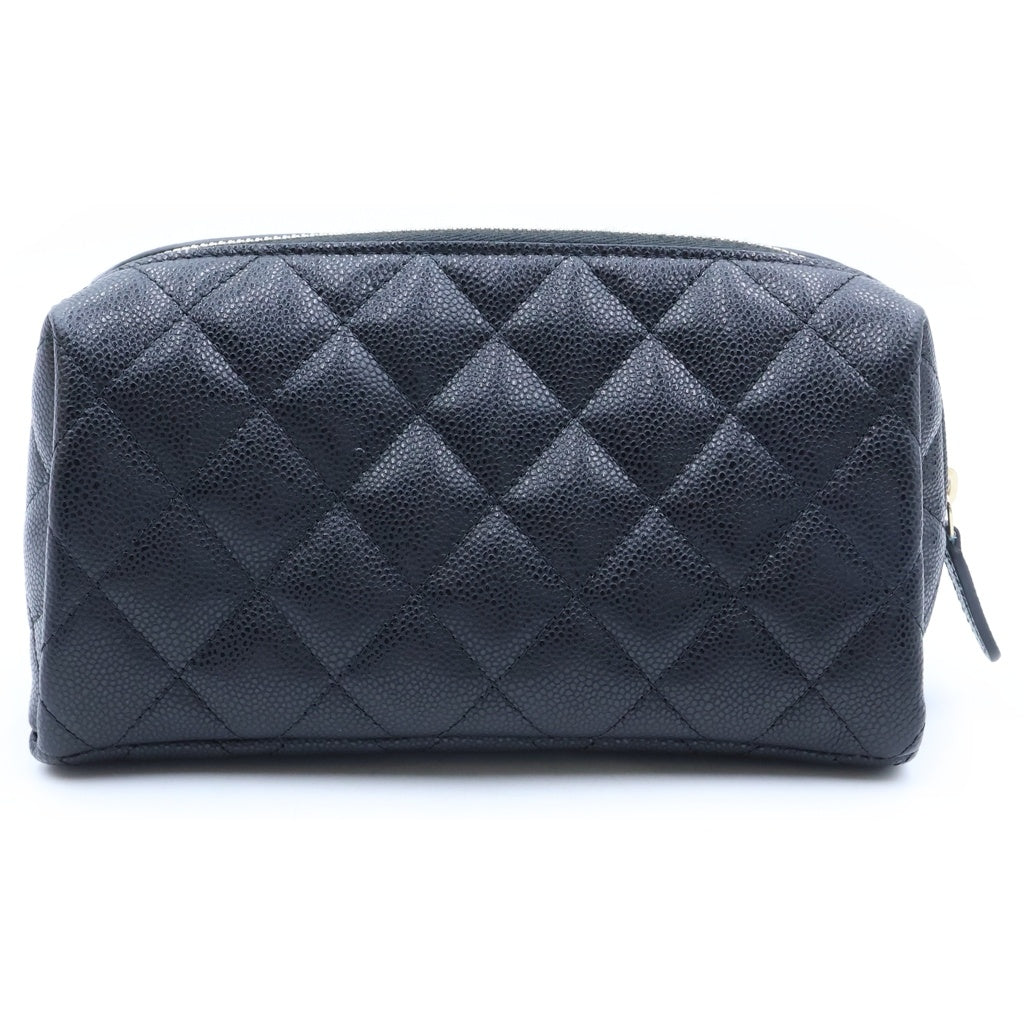 CHANEL(シャネル) マトラッセ ココマーク ポーチ 収納 ブラック キャビアスキン プレートシリアル AP5157 ゴールド金具 レディース