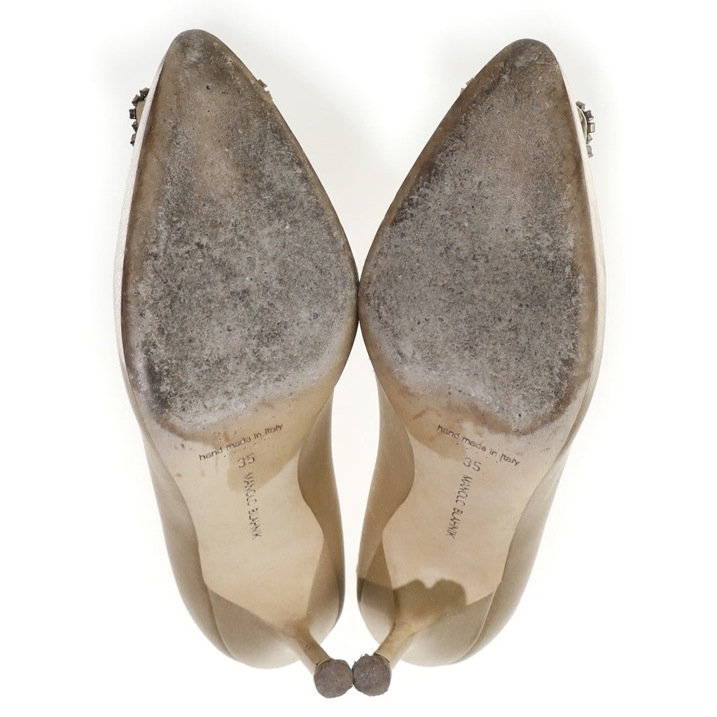 MANOLO BLAHNIK(マノロブラニク) ハンギシ ラインストーン装飾 サテンヒールパンプス ベージュ レディース