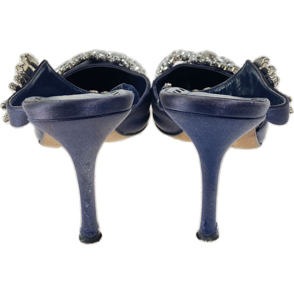 MANOLO BLAHNIK(マノロブラニク) ルマム ラインストーン装飾サテンヒールパンプス ネイビー レディース
