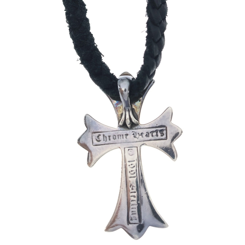 CHROME HEARTS(クロムハーツ) CH CRS SML CL スモールCHクロス クリンプト レザーブレイド ネックレス シルバー/ブラック BCA217