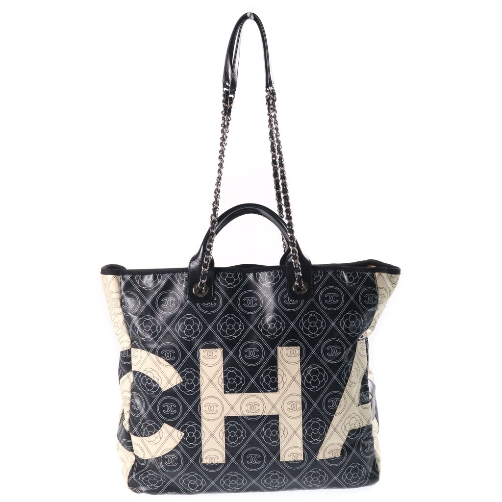 CHANEL(シャネル) カメリア ラージ ショッピングバッグ チェーントートバッグ ハンドバッグ ブラック シルバー金具