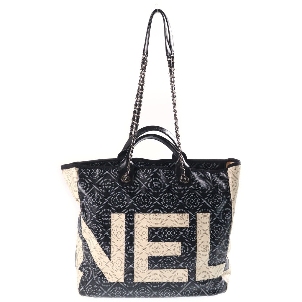 CHANEL(シャネル) カメリア ラージ ショッピングバッグ チェーントートバッグ ハンドバッグ ブラック シルバー金具