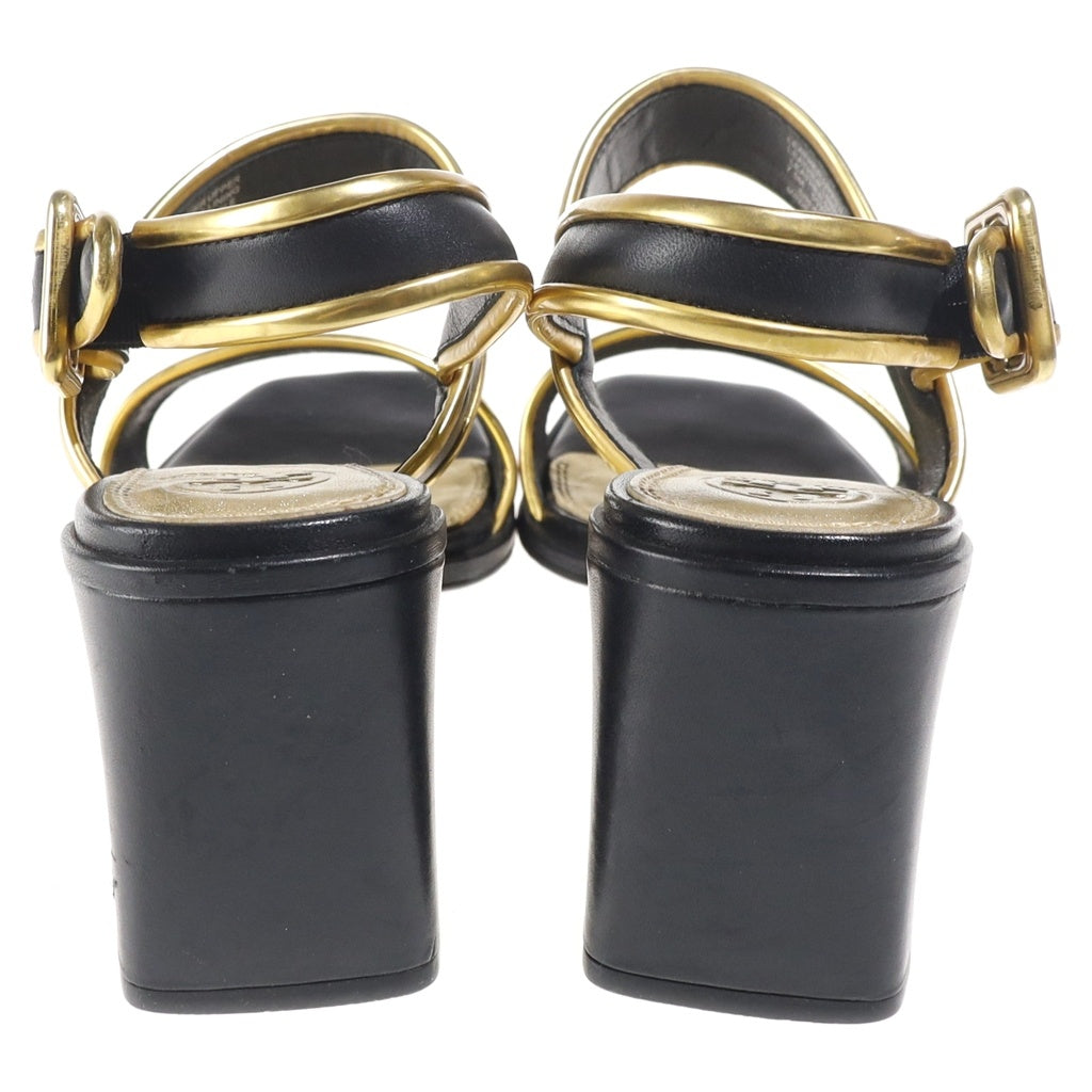 TORY BURCH(トリー バーチ) ブロックヒール サンダル レザー ブラック/ゴールド