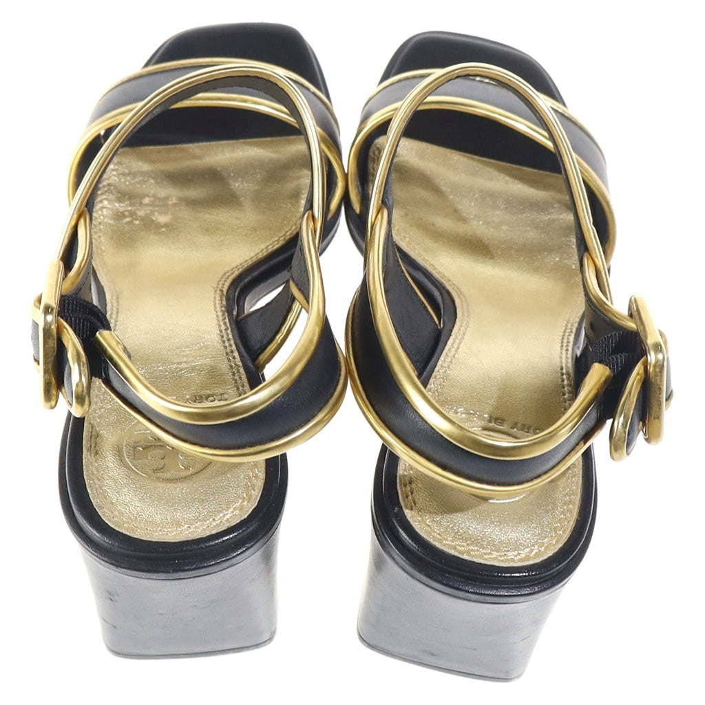 TORY BURCH(トリー バーチ) ブロックヒール サンダル レザー ブラック/ゴールド