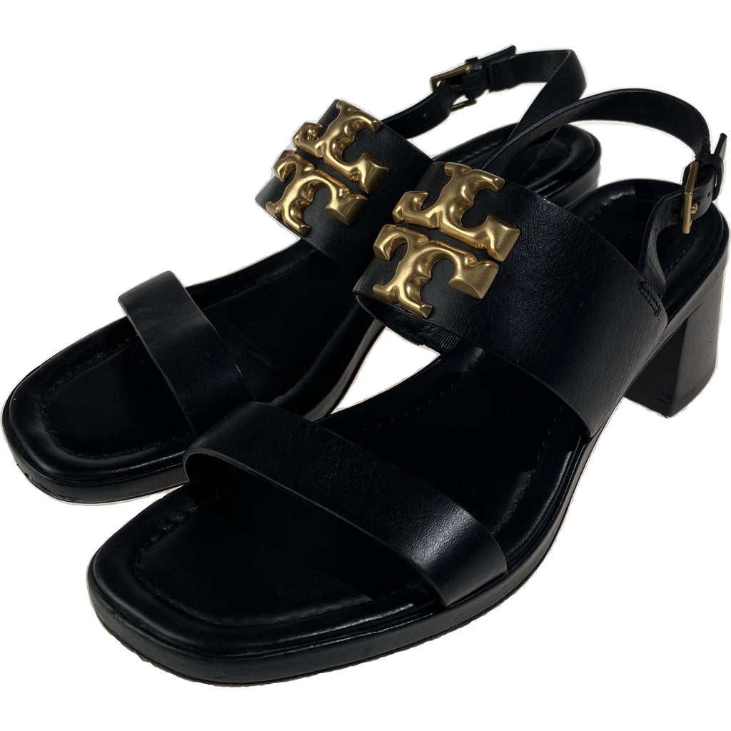TORY BURCH(トリー バーチ) エレノア ヒール サンダル ロゴ レザー ブラック/ゴールド レディース