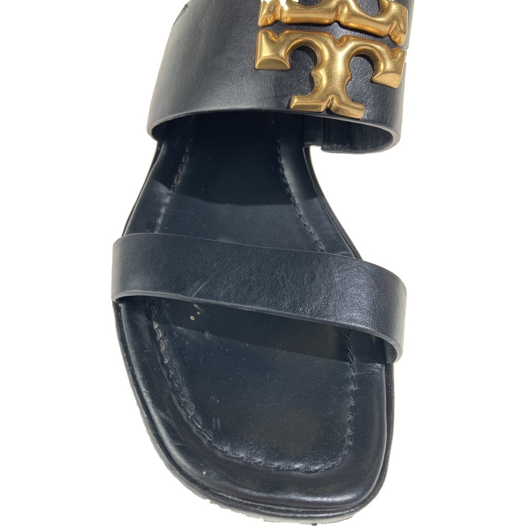 TORY BURCH(トリー バーチ) エレノア ヒール サンダル ロゴ レザー ブラック/ゴールド レディース
