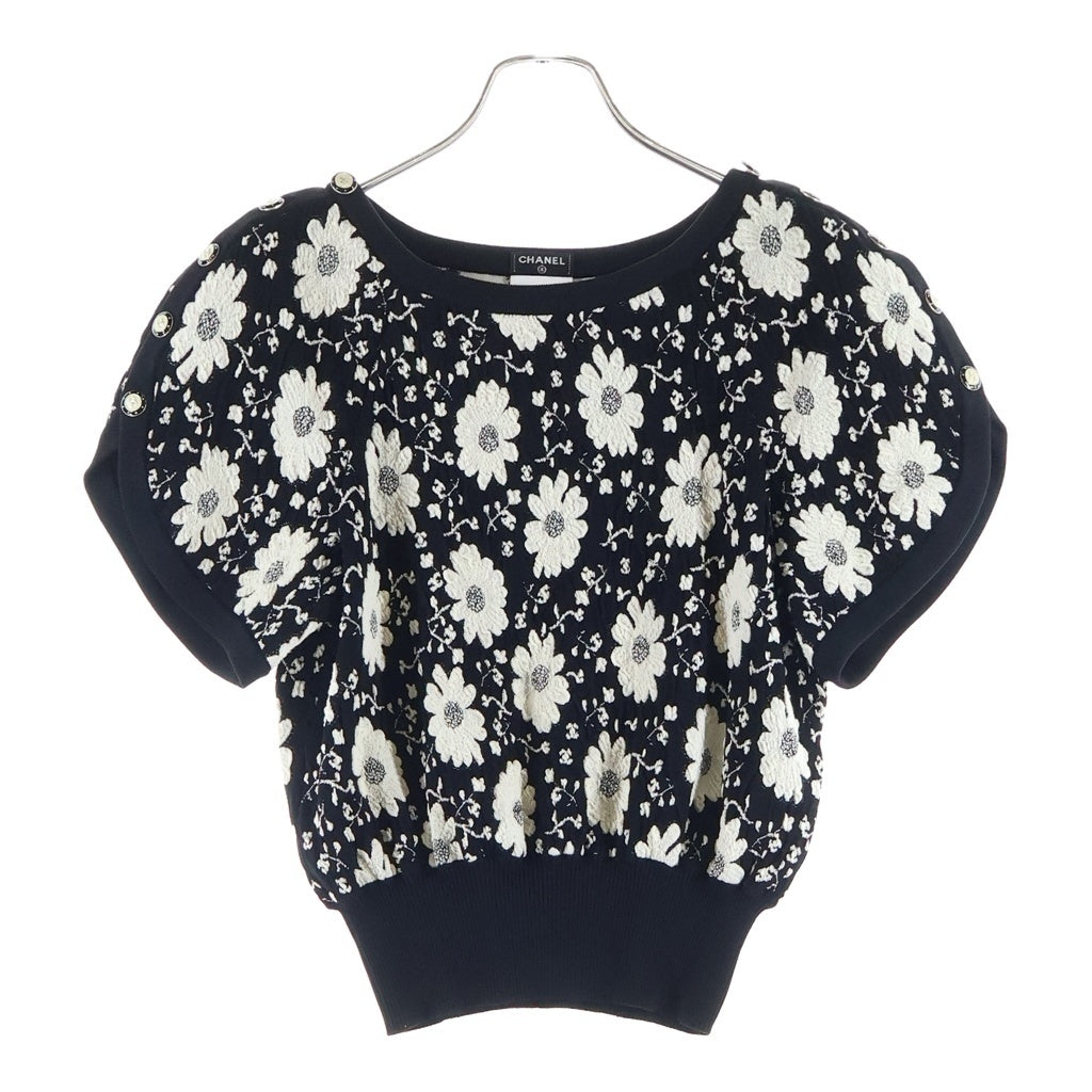 CHANEL(シャネル) 2014クルーズコレクション 半袖 トップス ニット カメリア ブラック/ホワイト MP840