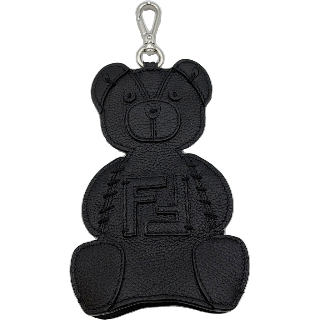FENDI(フェンディ) ベア型バッグチャーム 小物入れ ブラック レザー シルバー金具