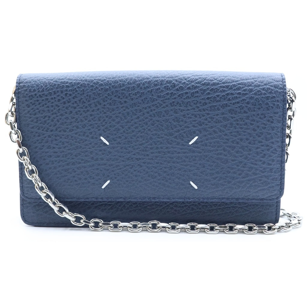 Maison Margiela(メゾンマルジェラ) チェーンウォレット ショルダーバッグ ネイビー レザー シルバー金具 SA3U10018