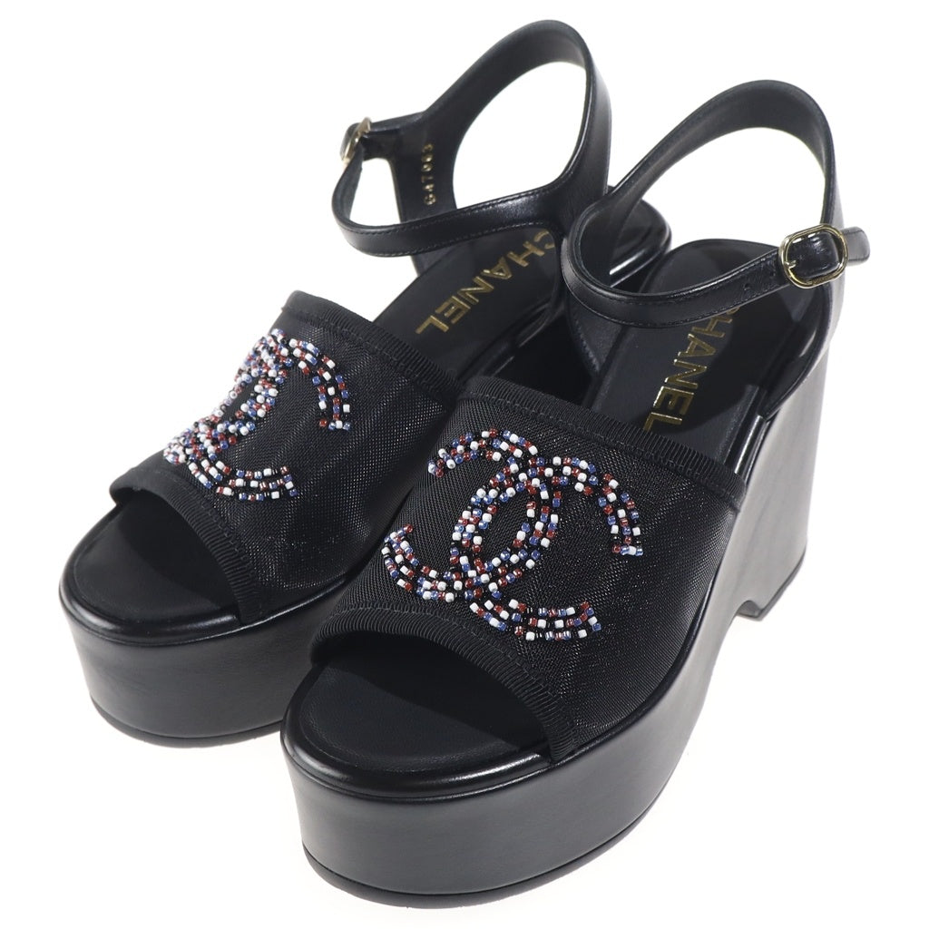 CHANEL(シャネル) 26SS CC Logo Sandals ココマーク プラットフォームサンダル シューズ メッシュ ブラック G47063 レディース