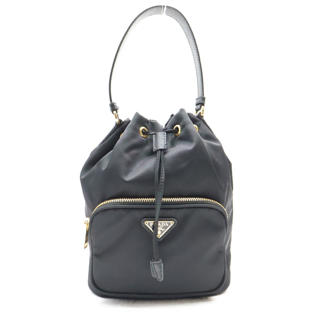 PRADA(プラダ) デュエット 2WAYバケットバッグ ハンドバッグ ショルダーバッグ ブラック テスートナイロン ×レザー 1BH038 ゴールド金具 レディース