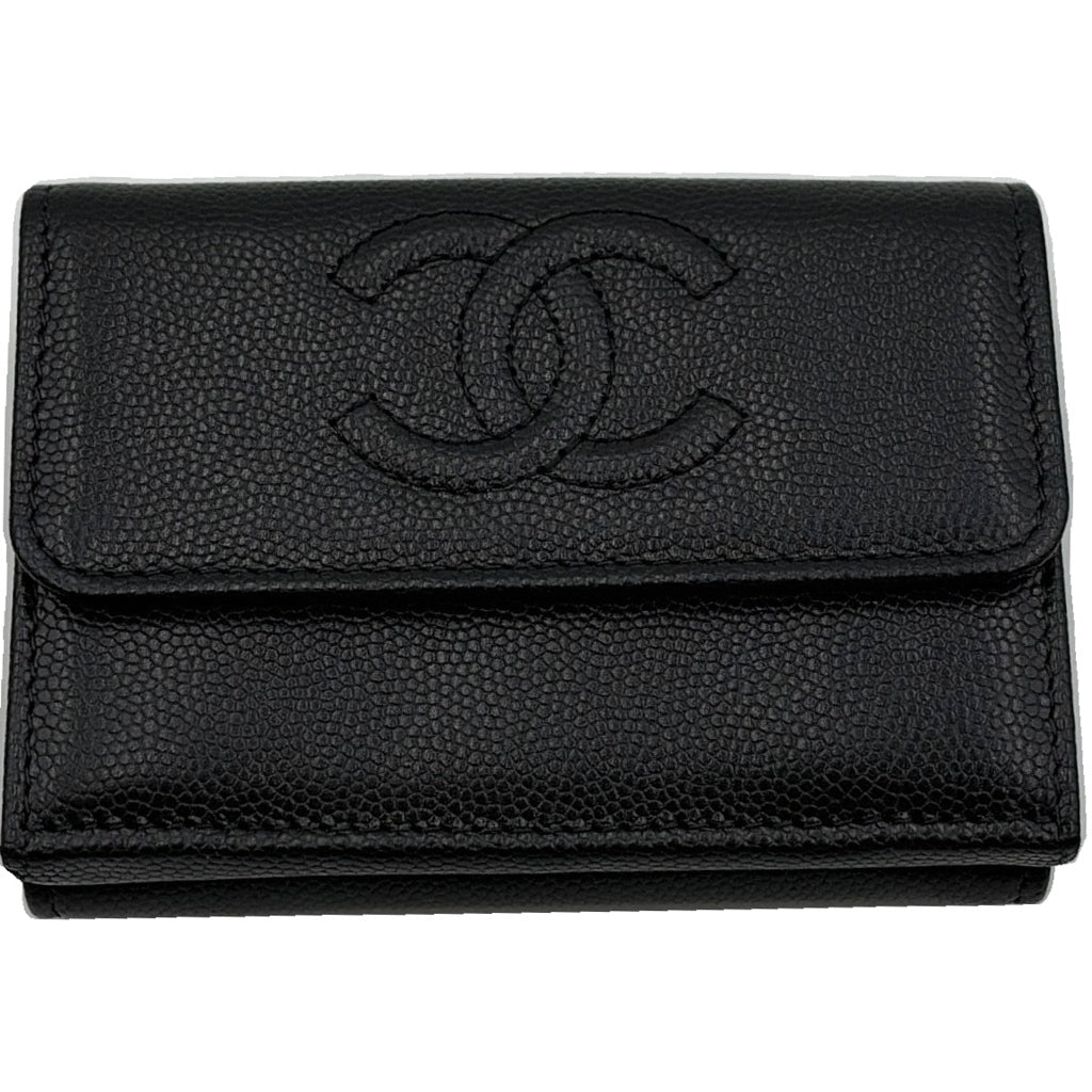 CHANEL(シャネル) ココマーク スモールフラップウォレット 三つ折り財布 ブラック キャビアスキン