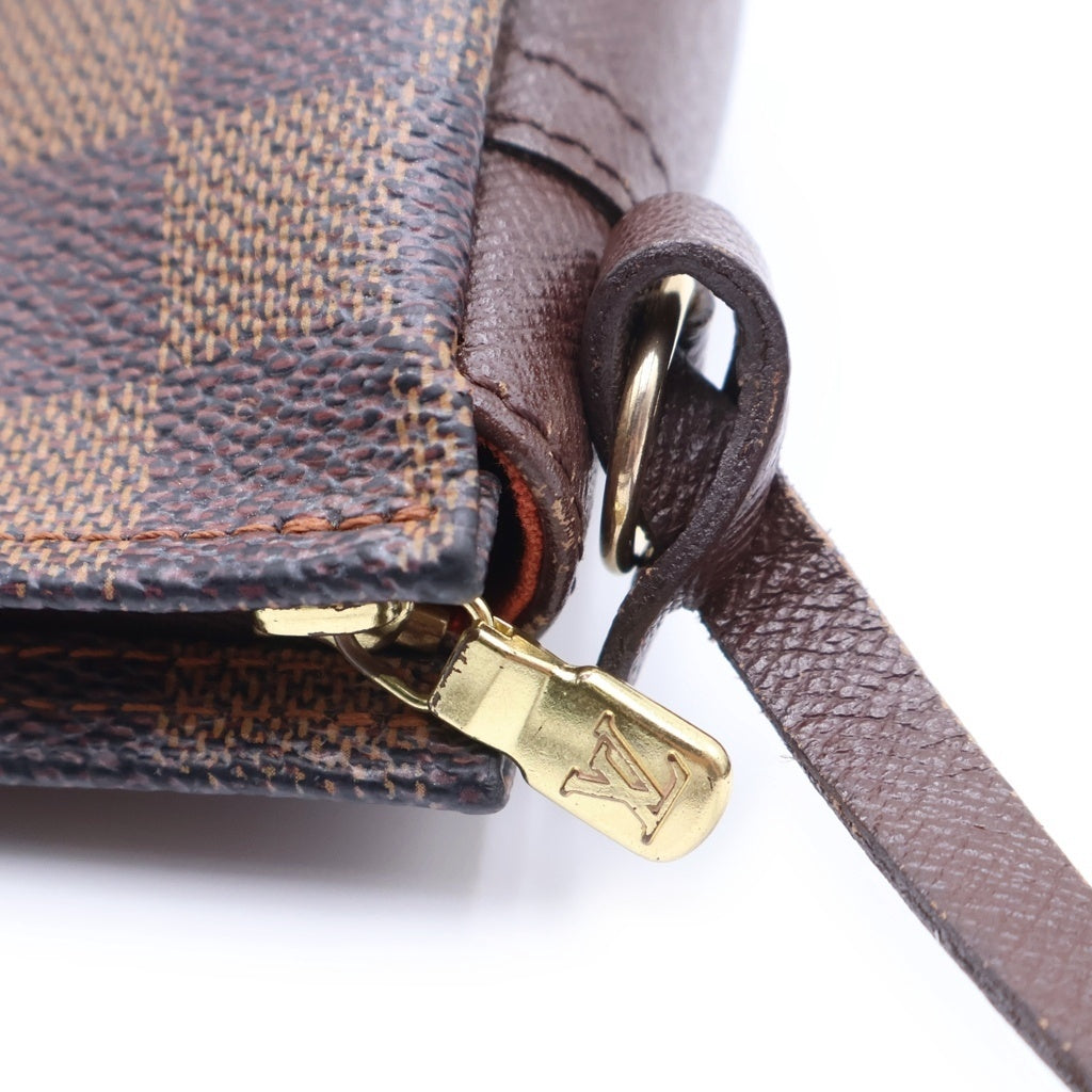 LOUIS VUITTON(ルイヴィトン) ダミエ トゥルース メイクアップ ミニハンドバッグ ポーチ ブラウン レザー×PVC N51982 ゴールド金具 レディース