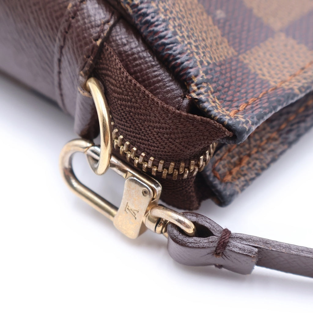 LOUIS VUITTON(ルイヴィトン) ダミエ トゥルース メイクアップ ミニハンドバッグ ポーチ ブラウン レザー×PVC N51982 ゴールド金具 レディース