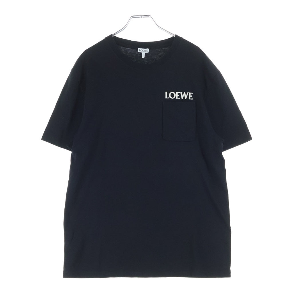LOEWE(ロエベ) ロゴ 刺繍 ポケット付き Tシャツ 半袖 コットン ブラック H526Y22XDE