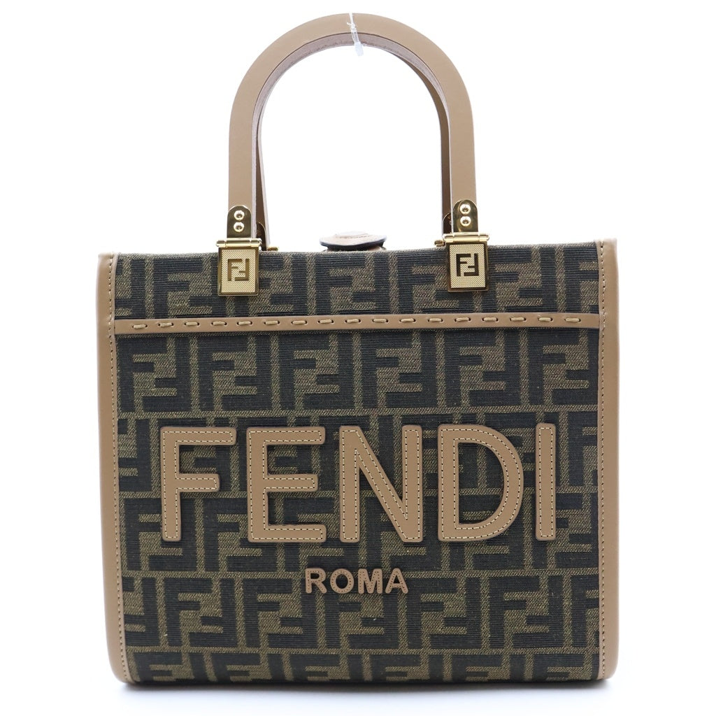 FENDI(フェンディ) サンシャイン スモール 2WAYハンドバッグ ショルダーバッグ ブラウン レザー×キャンバス ゴールド金具 レディース