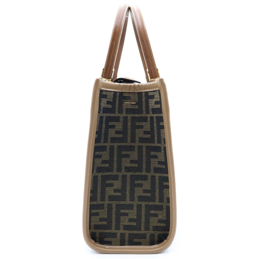 FENDI(フェンディ) サンシャイン スモール 2WAYハンドバッグ ショルダーバッグ ブラウン レザー×キャンバス ゴールド金具 レディース