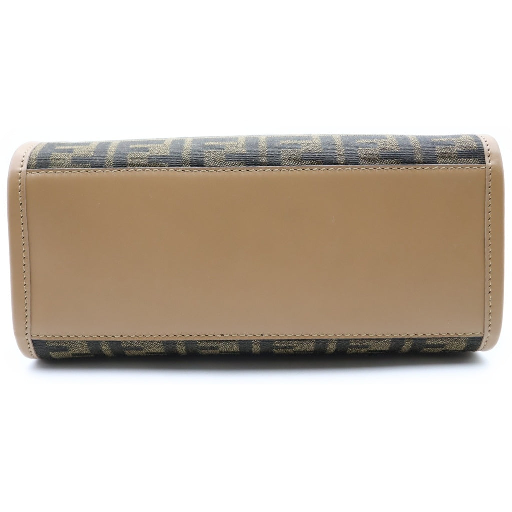 FENDI(フェンディ) サンシャイン スモール 2WAYハンドバッグ ショルダーバッグ ブラウン レザー×キャンバス ゴールド金具 レディース