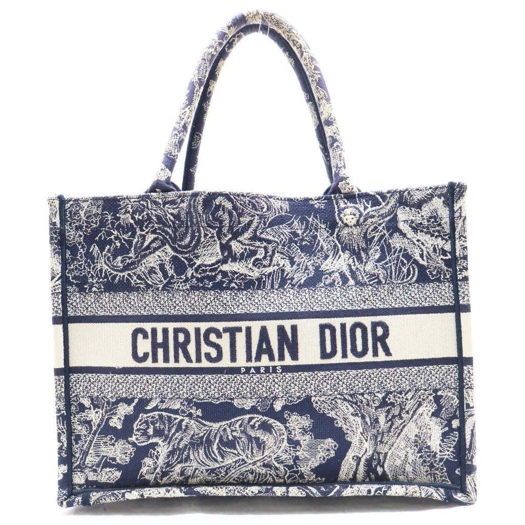 Christian Dior(クリスチャンディオール) ブックトート トワル ドゥ ジュイ ミディアム トートバッグ キャンバス ネイビー/ホワイト