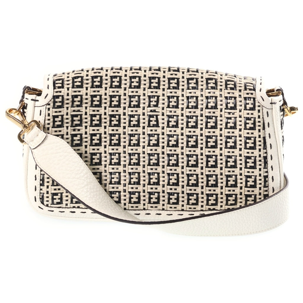 FENDI(フェンディ) バゲット ショルダーバッグ ハンドバッグ 2way ゴールド金具 ラフィア レザー ブラック/ホワイト レディース