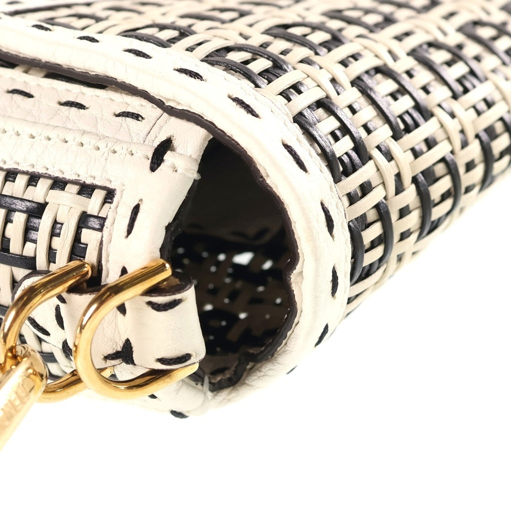 FENDI(フェンディ) バゲット ショルダーバッグ ハンドバッグ 2way ゴールド金具 ラフィア レザー ブラック/ホワイト レディース