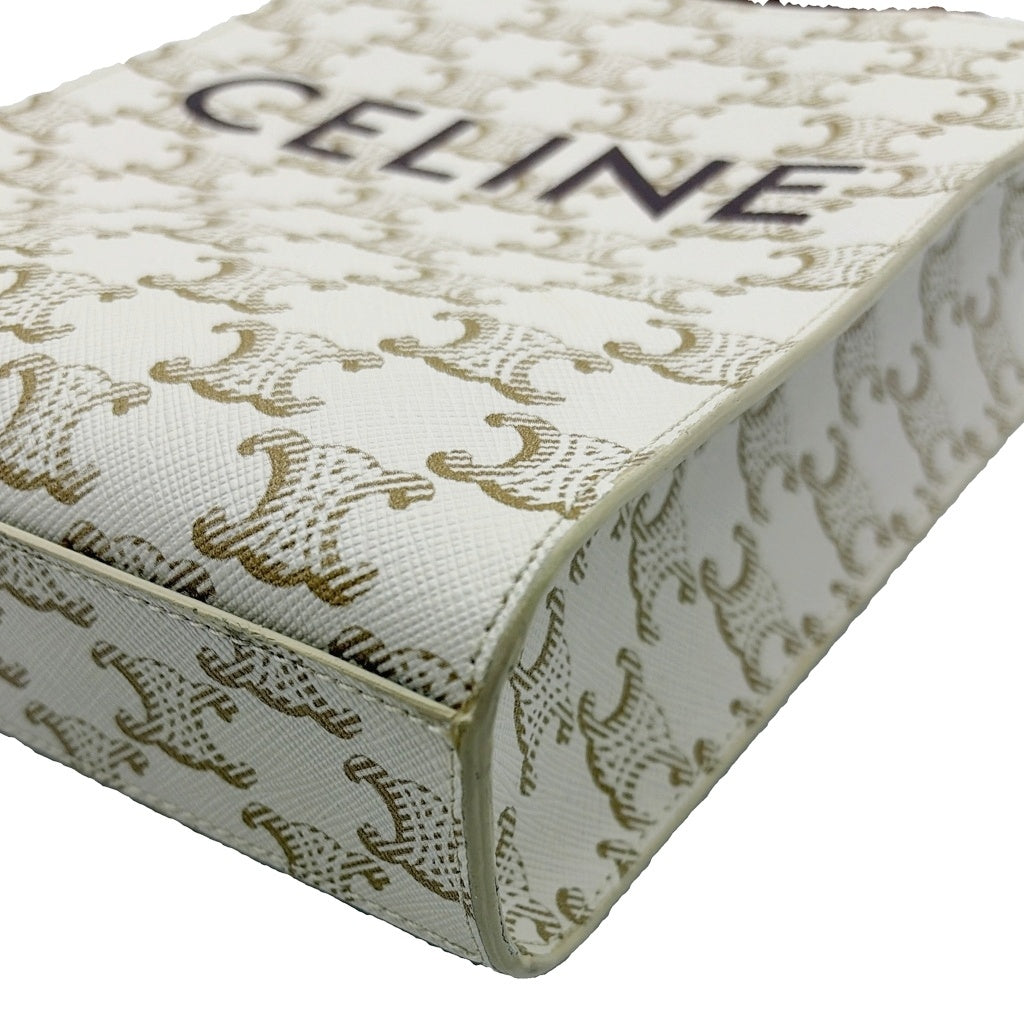 CELINE(セリーヌ) ミニ バーティカル カバ ハンドバッグ 2wayショルダー トリオンフ PVCレザー ホワイト/ブラウン レディース