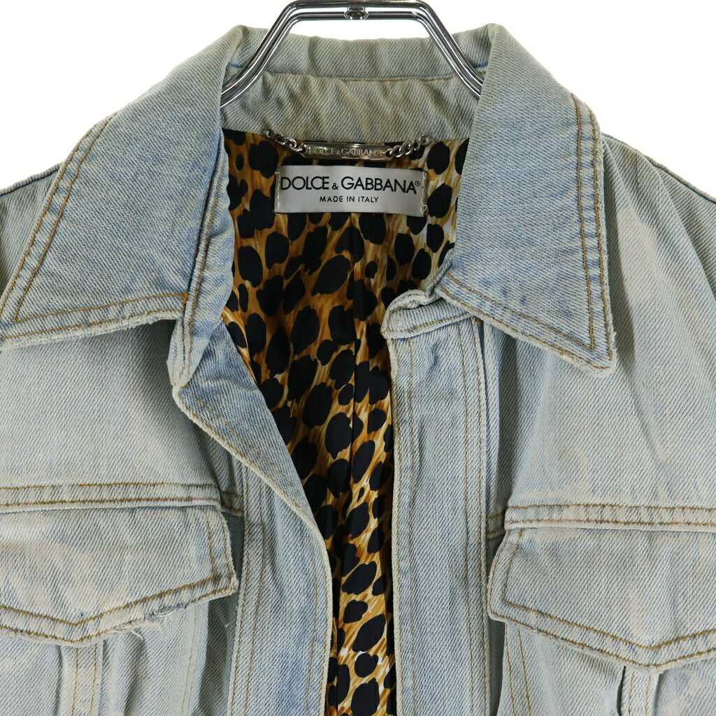 DOLCE & GABBANA(ドルチェアンドガッバーナ) レオパード ペンキ加工 デニムジャケット インディゴ JK3H 9415