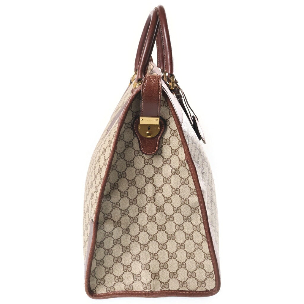 GUCCI(グッチ) オールド GGスプリーム ハンドバッグ トラベルバッグ ボストンバッグ ブラウン×ベージュ レザー×PVC ゴールド金具