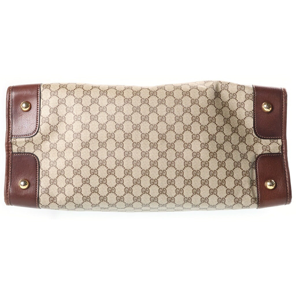 GUCCI(グッチ) オールド GGスプリーム ハンドバッグ トラベルバッグ ボストンバッグ ブラウン×ベージュ レザー×PVC ゴールド金具