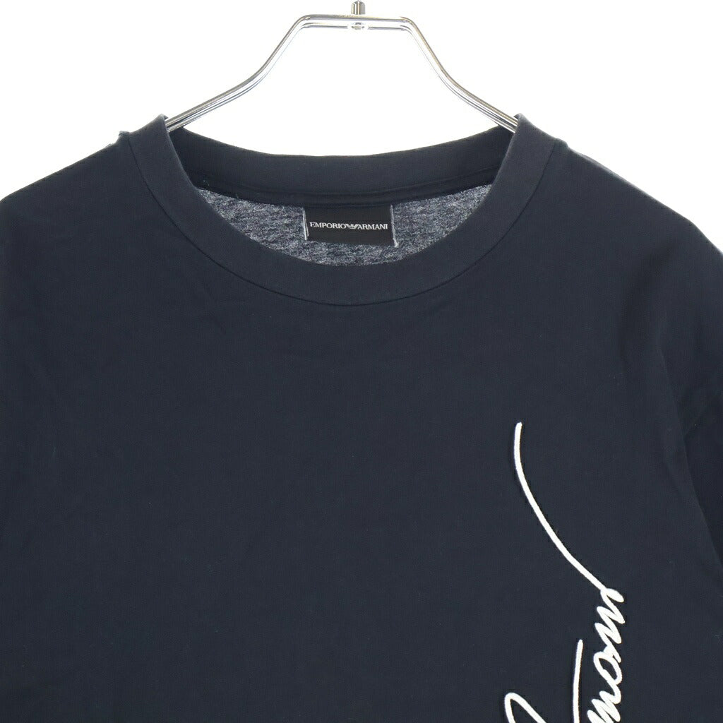 EMPORIO ARMANI(エンポリオアルマーニ) フロントロゴ刺繍 クルーネック半袖Tシャツ カットソー ブラック 3H1TN4 1JCQZ