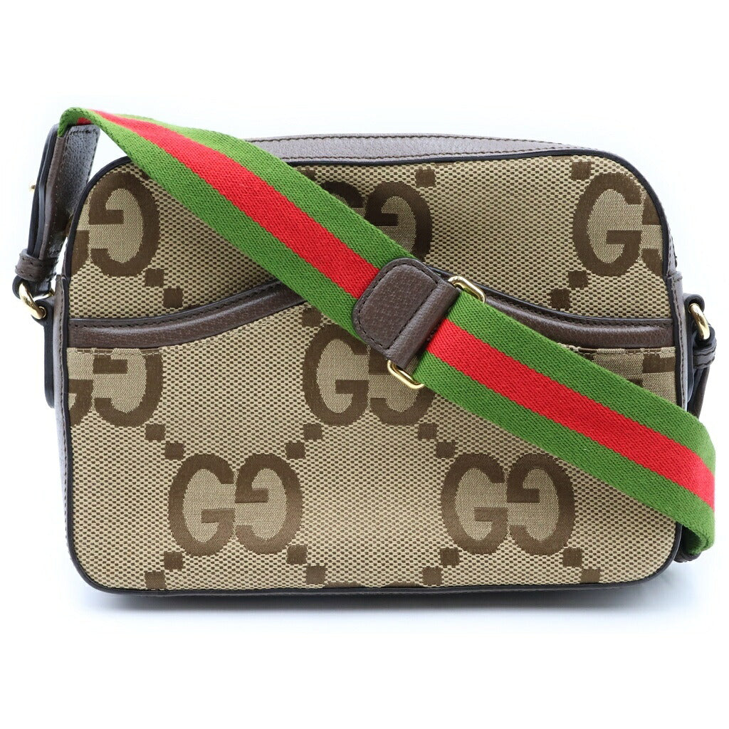 GUCCI(グッチ) ジャンボGG ショルダーバッグ ブラウン レザー×キャンバス 675891 ゴールド金具