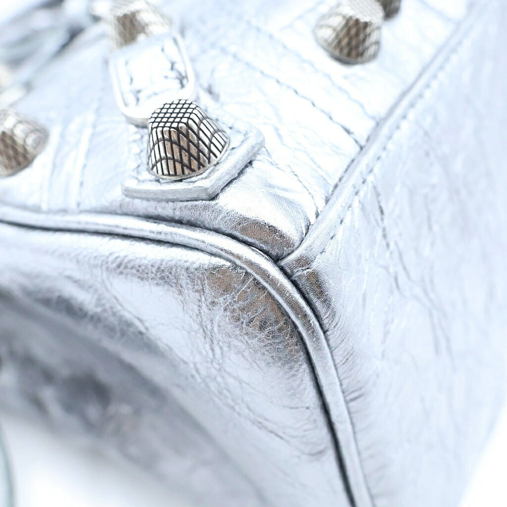 BALENCIAGA(バレンシアガ) ル・カゴール ミニ ダッフルバッグ 2WAYハンドバッグ ショルダーバッグ シルバー レザー 743356