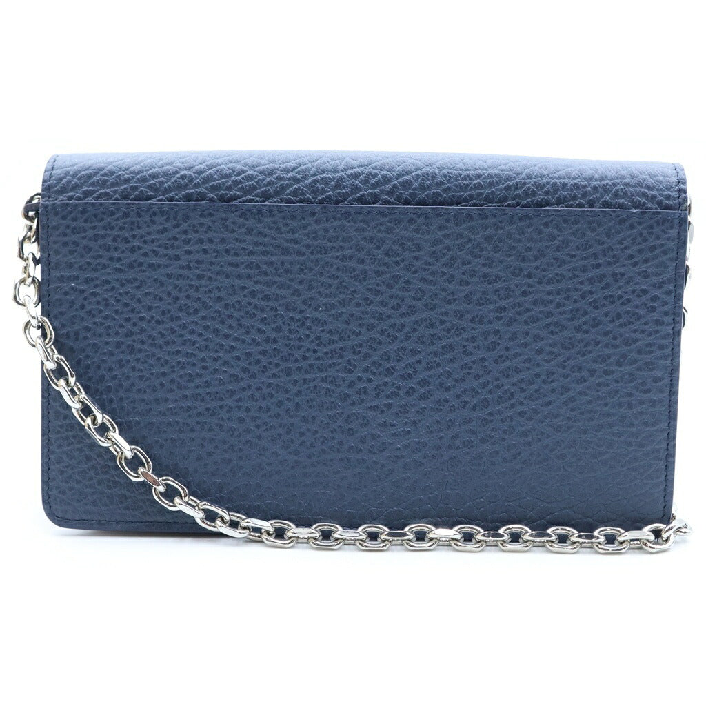 Maison Margiela(メゾンマルジェラ) チェーンウォレット ショルダーバッグ ネイビー レザー シルバー金具 SA3U10018