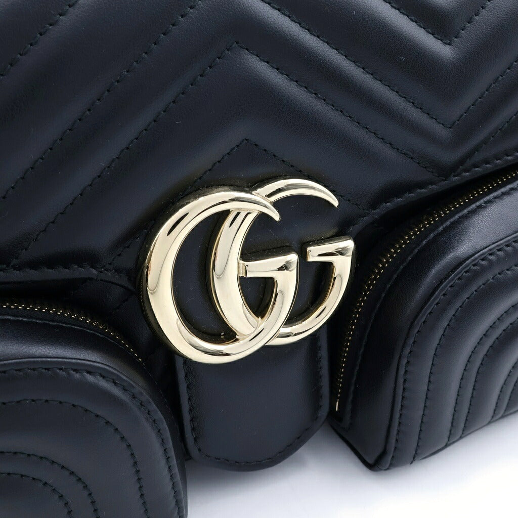 GUCCI(グッチ) GGマーモント チェーンショルダーバッグ ブラック レザー シャンパンゴールド金具 795228 レディース