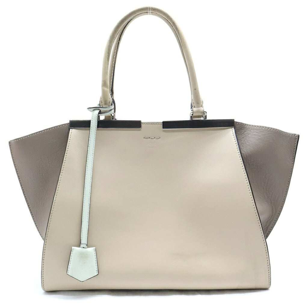 FENDI(フェンディ) トロワジュール レギュラー 2WAYハンドバッグ ショルダーバッグ バイカラー グレージュ×ベージュ レザー シルバー金具