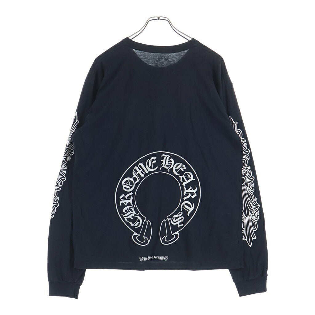 CHROME HEARTS(クロムハーツ) FLOLAL CROSS HORSESHOE L/S Tee フローラルクロス バックホースシュープリント 長袖Tシャツ ブラック