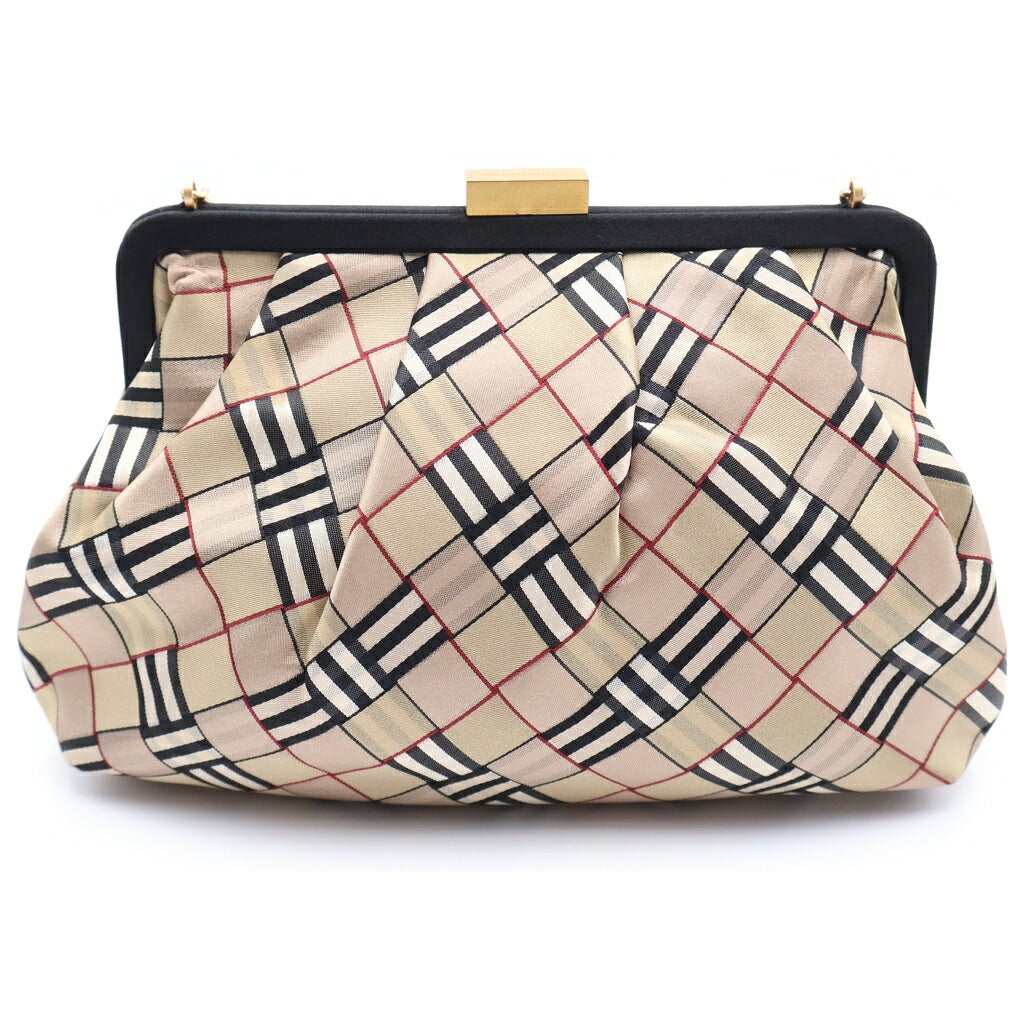 BURBERRY LONDON(バーバリーロンドン) チェーン ショルダーバッグ がま口 ポーチ サテン ブラウン/ブラック