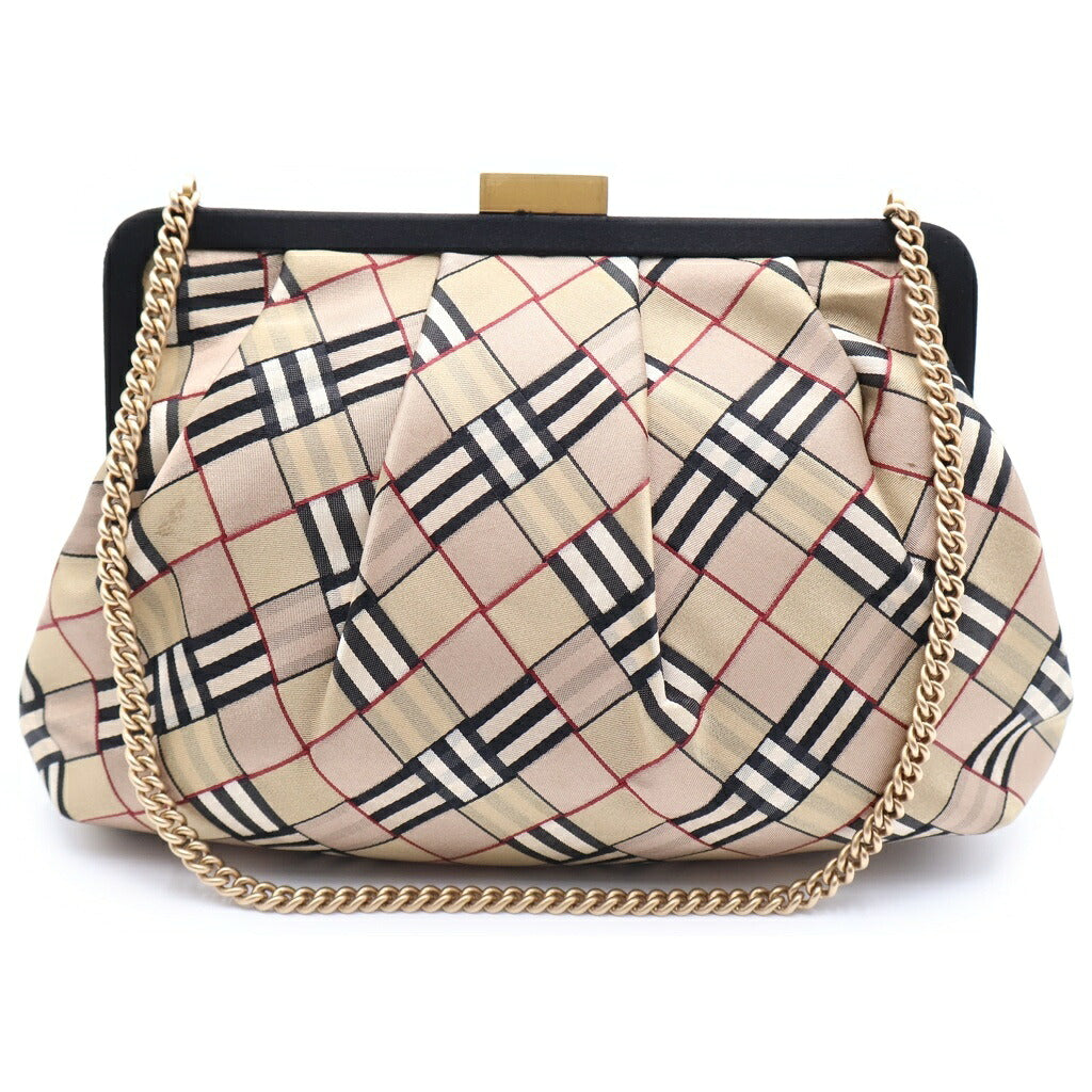 BURBERRY LONDON(バーバリーロンドン) チェーン ショルダーバッグ がま口 ポーチ サテン ブラウン/ブラック