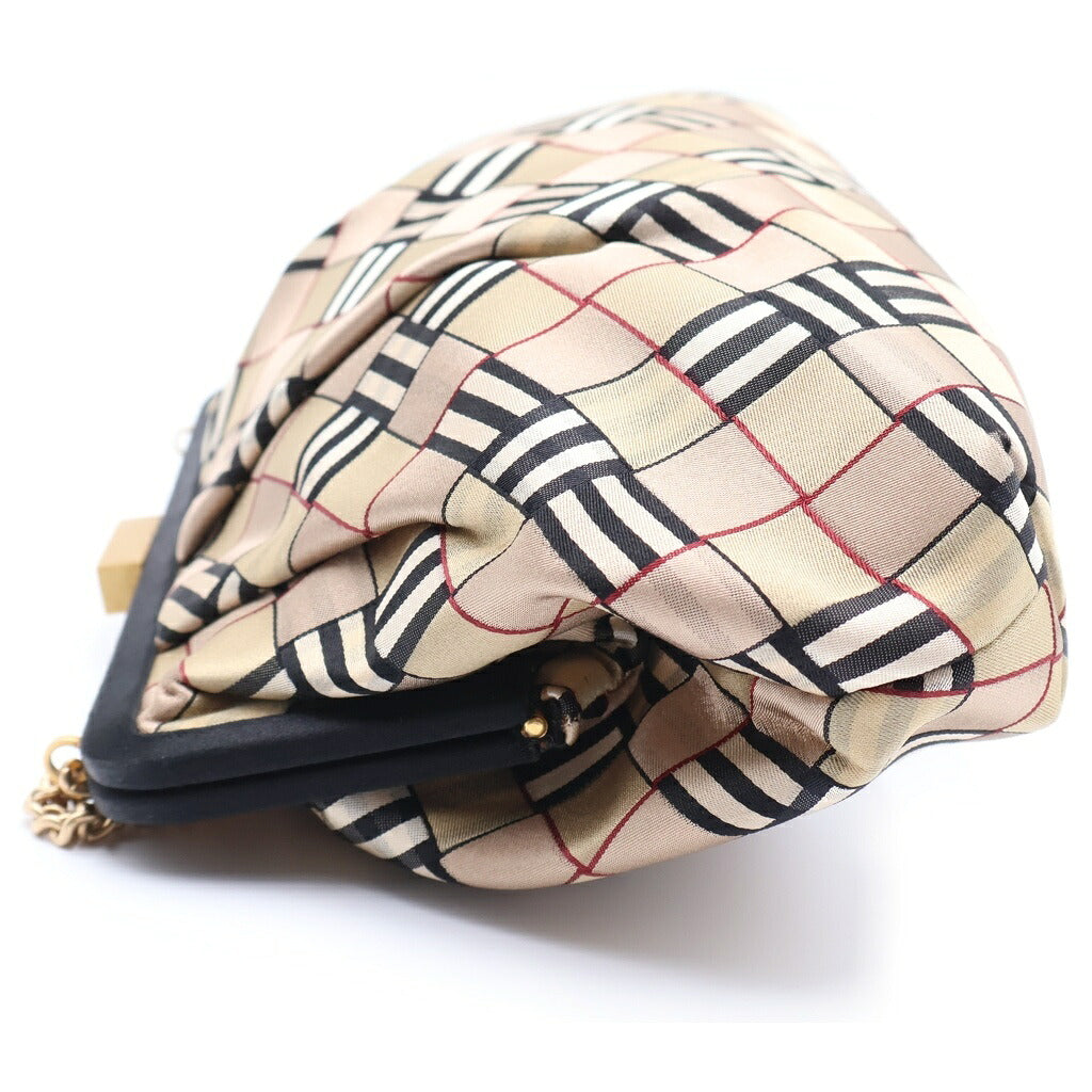 BURBERRY LONDON(バーバリーロンドン) チェーン ショルダーバッグ がま口 ポーチ サテン ブラウン/ブラック