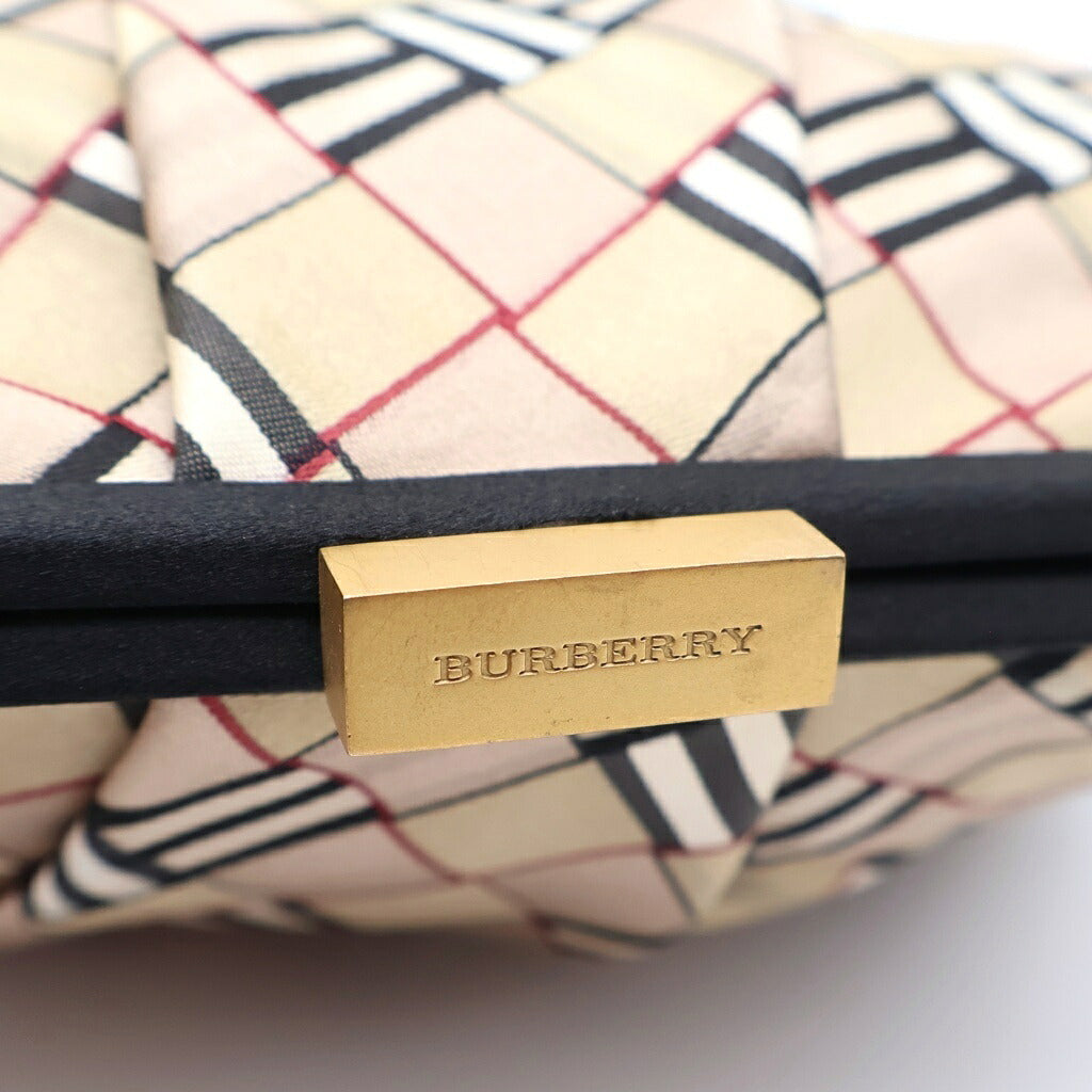 BURBERRY LONDON(バーバリーロンドン) チェーン ショルダーバッグ がま口 ポーチ サテン ブラウン/ブラック