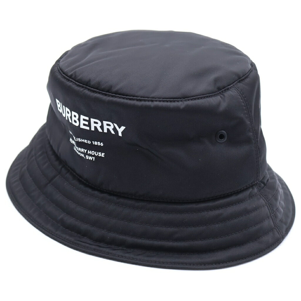 BURBERRY(バーバリー) ホースフェリープリント ナイロン パデッド バケットハット 帽子 中綿 ブラック 8044081