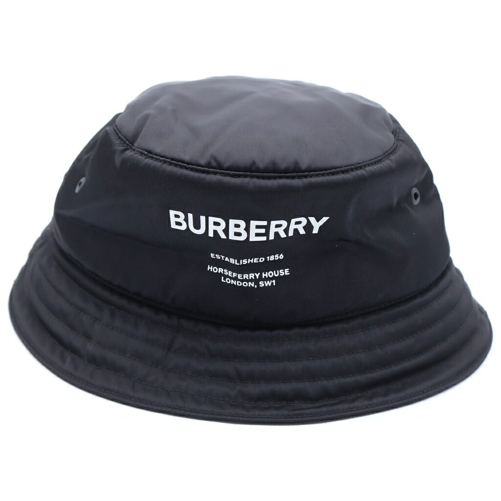 BURBERRY(バーバリー) ホースフェリープリント ナイロン パデッド バケットハット 帽子 中綿 ブラック 8044081