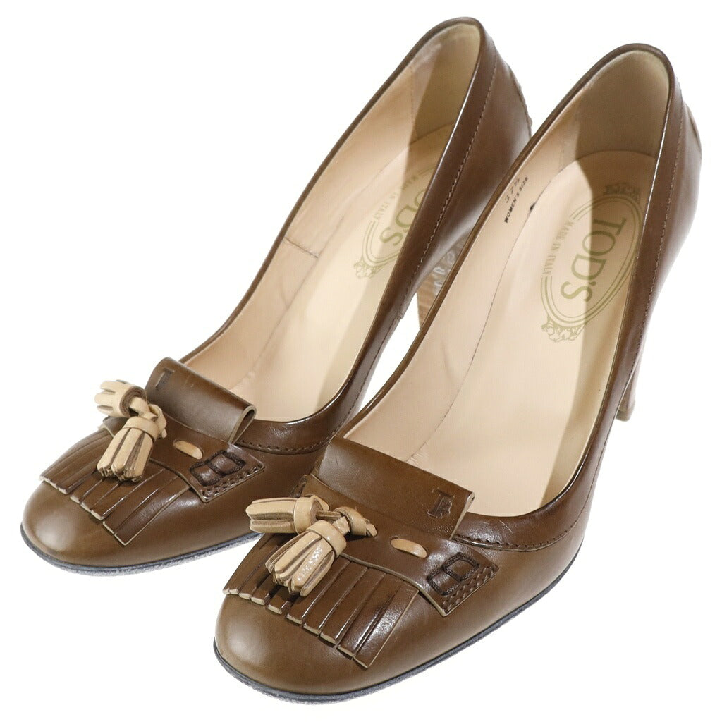 TOD'S(トッズ) レザー ヒールパンプス シューズ タッセル ブラウン レディース