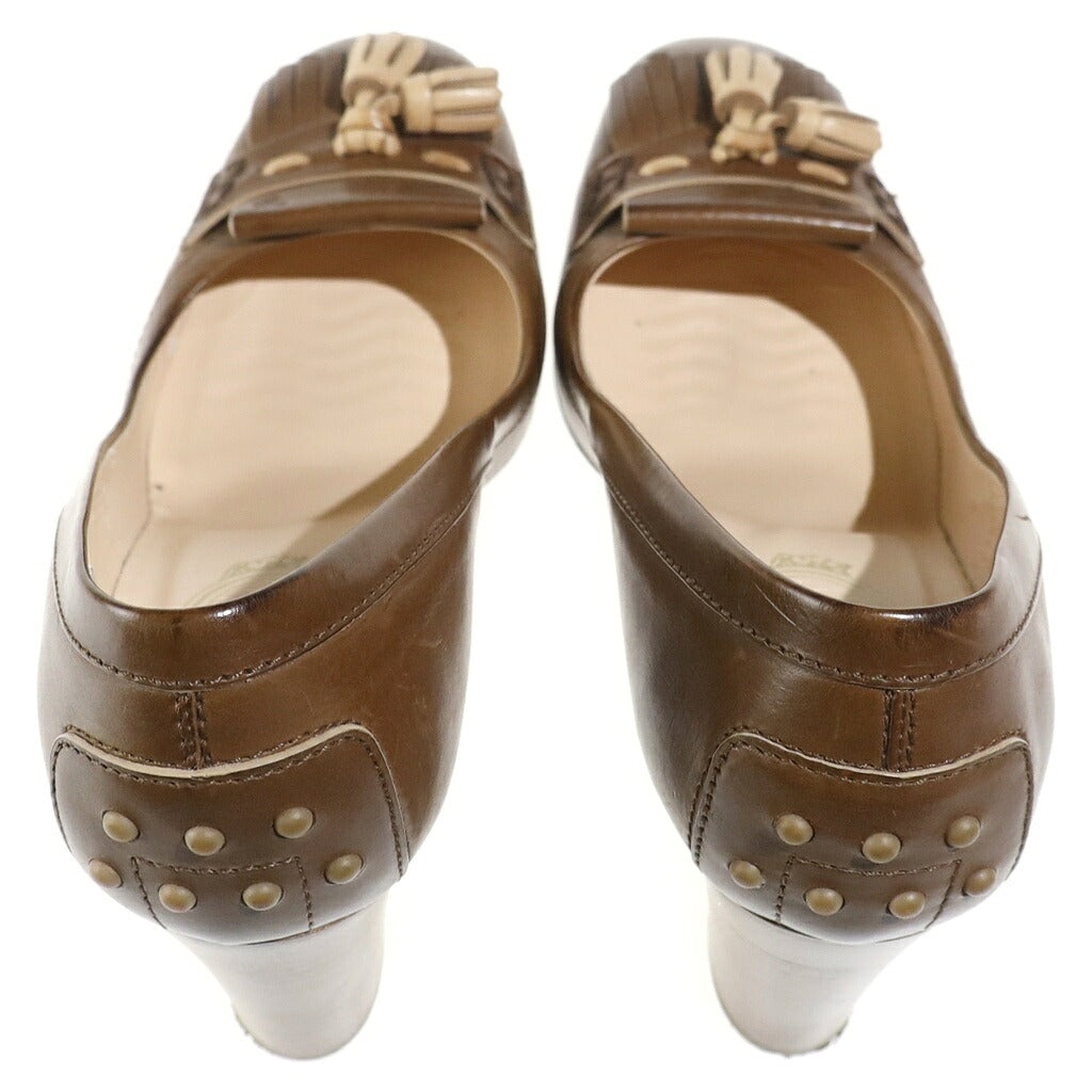 TOD'S(トッズ) レザー ヒールパンプス シューズ タッセル ブラウン レディース